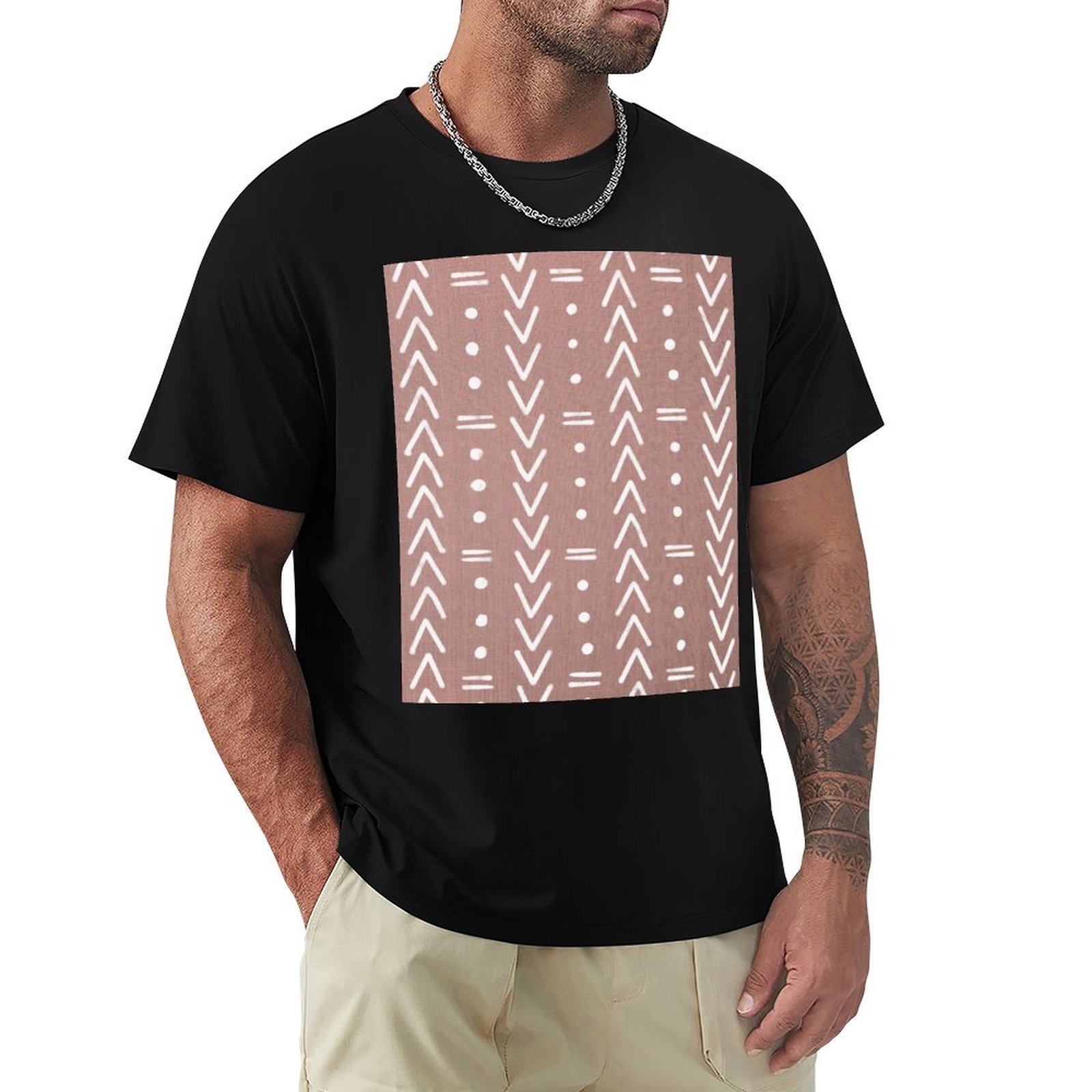 Mudcloth Print Top - تي شيرت مادكلوث أبيض بأشكال هندسية