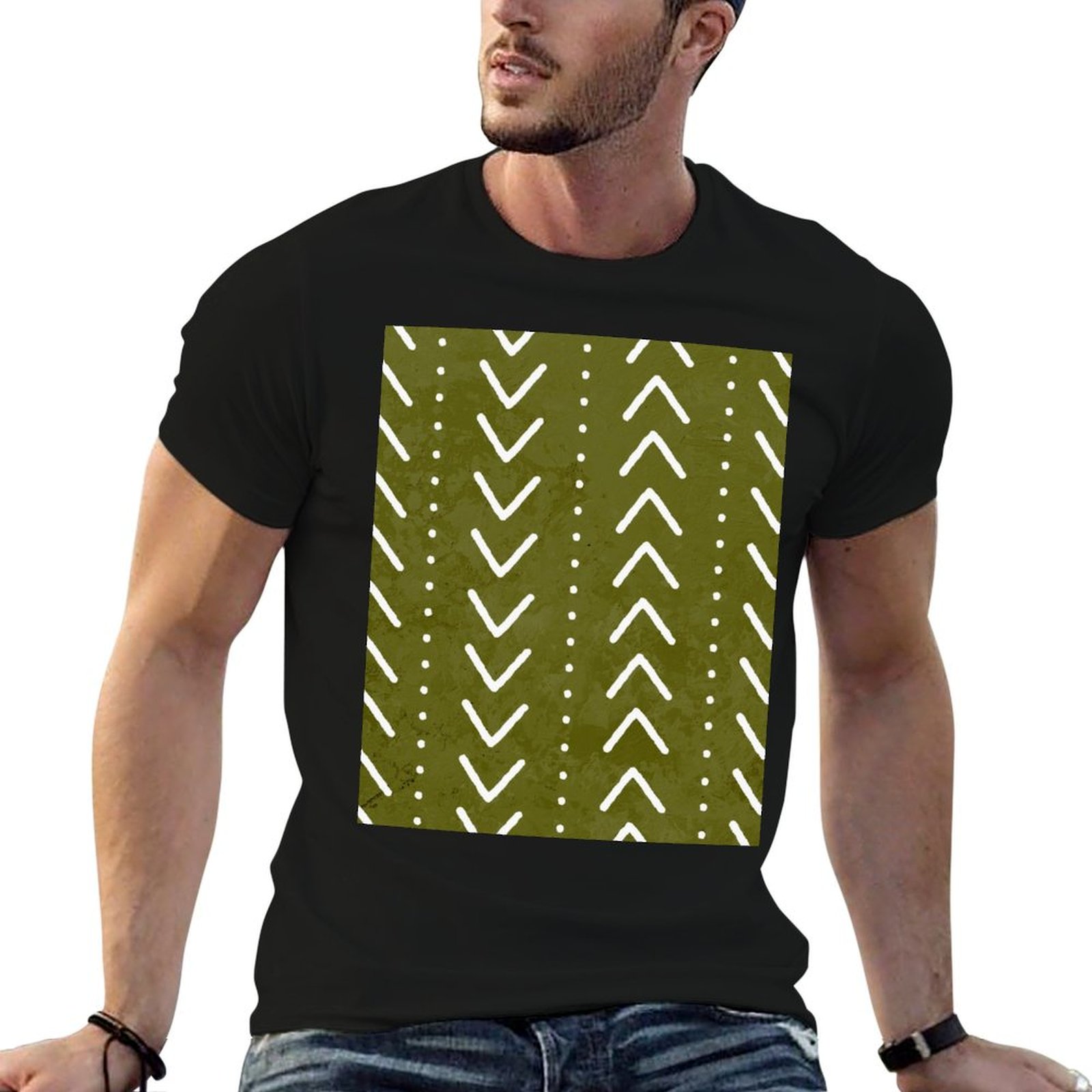 تي شيرت أخضر زيتوني بنمط سهمي  - مراجعة Mudcloth Print Top وسعره