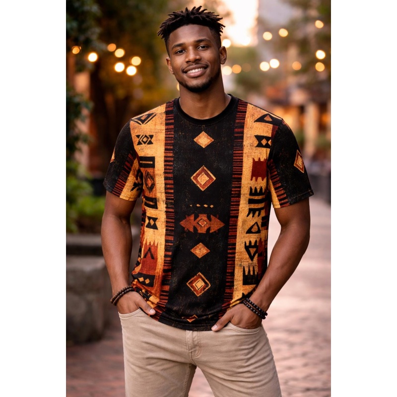 تي شيرت رجالي بنمط القماش الأف - مراجعة Mudcloth Print Top وسعره